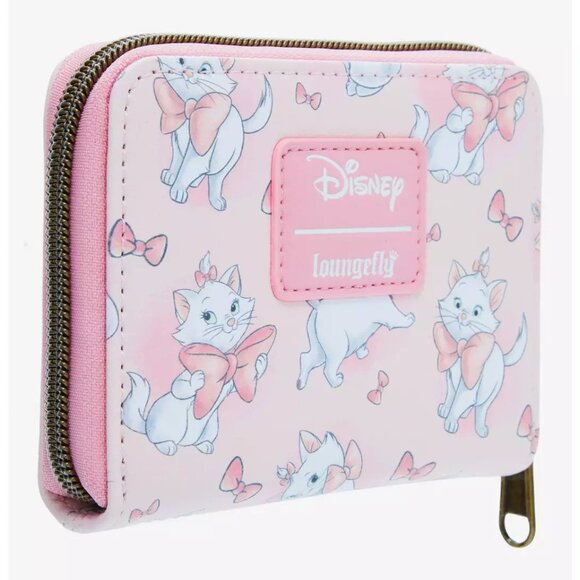 Loungefly Disney Aristocats Marie Wallet Bow Pattern Zip Around Pink White - Picture 4 of 4